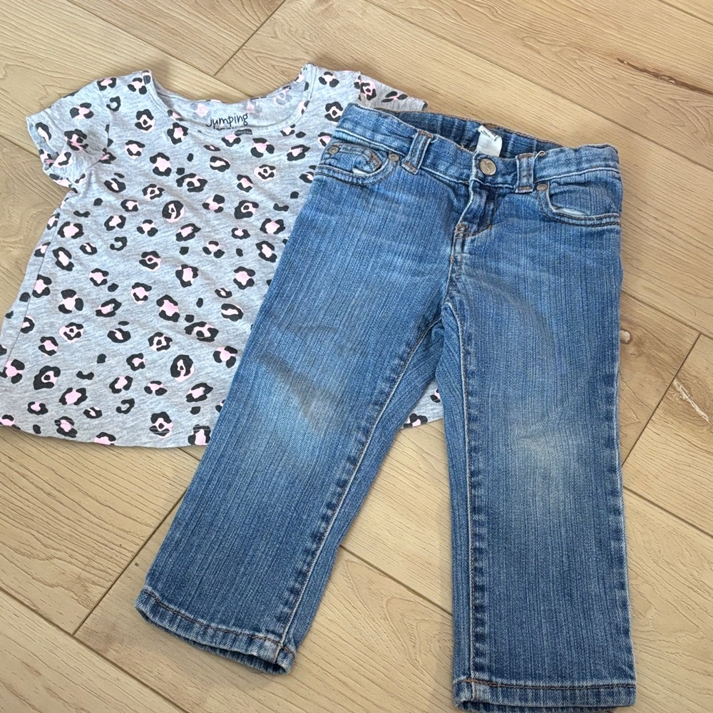 Leopard Print Tee and Blue Jeans Set
